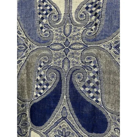 Pashmina Scarf Adult Blue Floral Silk Paisley Tassel Luxury Wrap Neutral Shawl - Picture 3 of 10